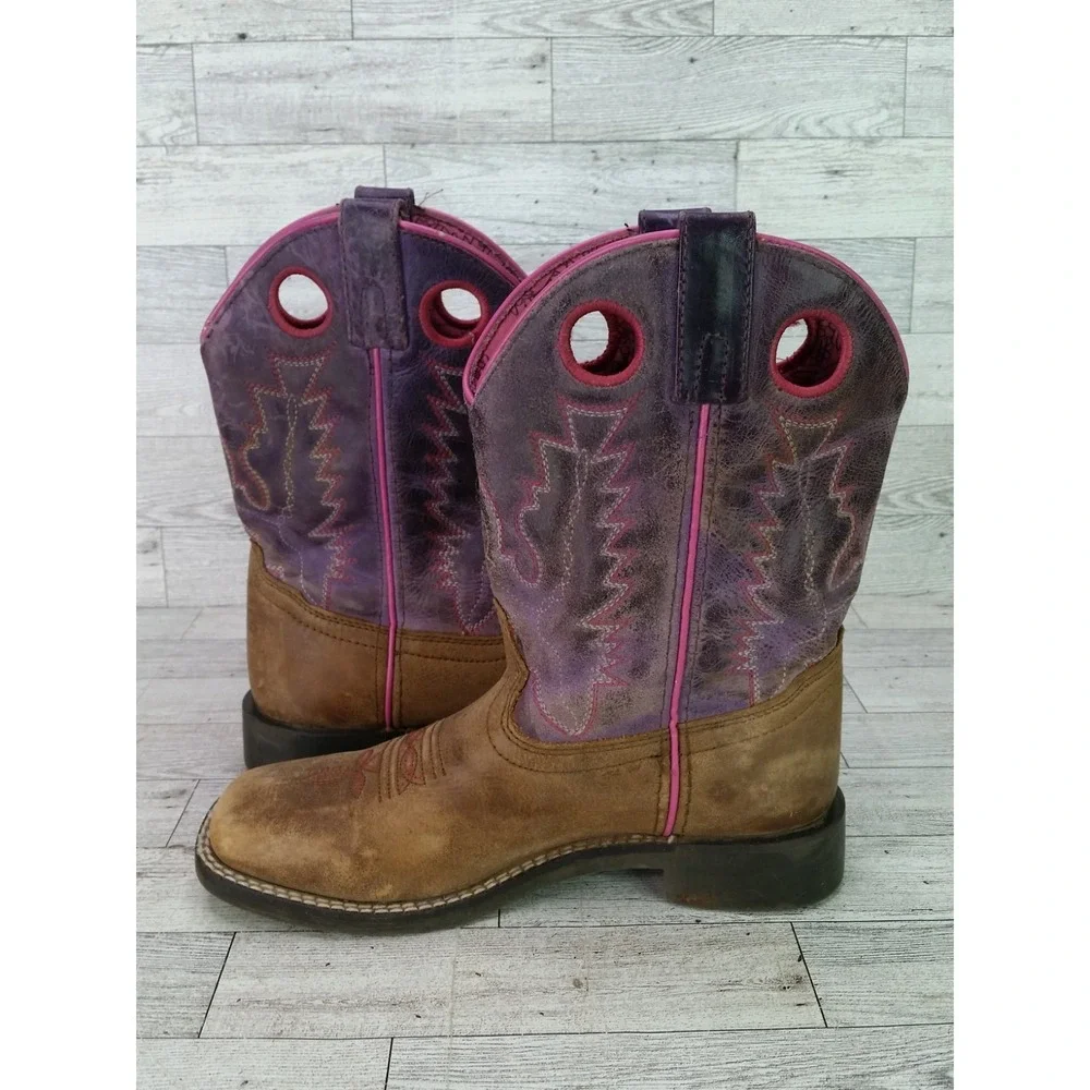 Girls Smoky Mountain Tracie Western Boot Square Toe Sz 2.5 R Pink Purple Cowgirl